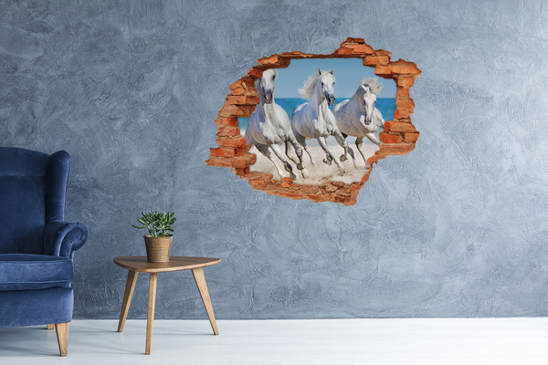 Hole in the wall sticker White horses on the beach