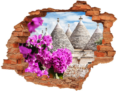 Hole in the wall decal Trulli in Puglia with flowers