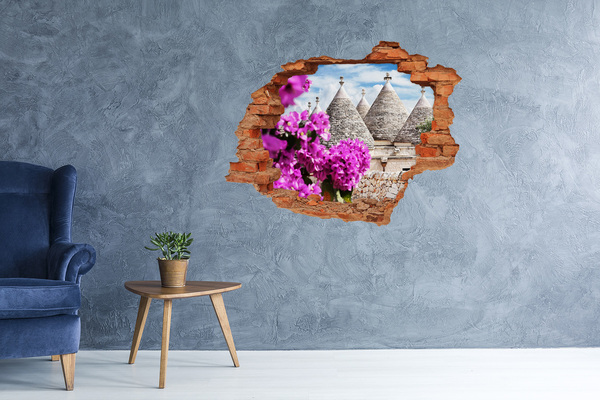 Hole in the wall decal Trulli in Puglia with flowers