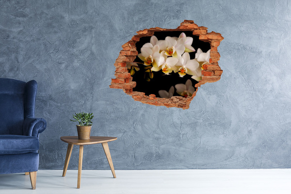 3D wall hole wallpaper Orchid flowers in the ruins