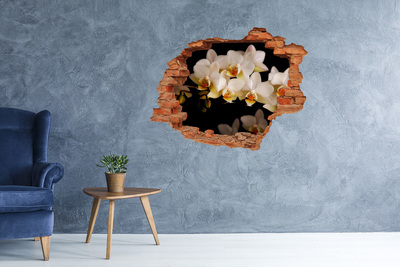 3D wall hole wallpaper Orchid flowers in the ruins