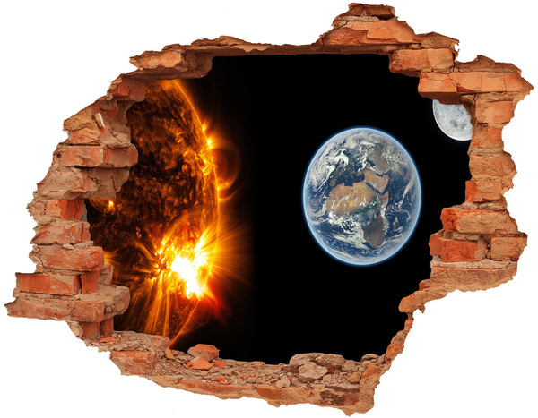 3D wall hole wallpaper Cosmic view of the Earth and the Sun