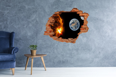 3D wall hole wallpaper Cosmic view of the Earth and the Sun