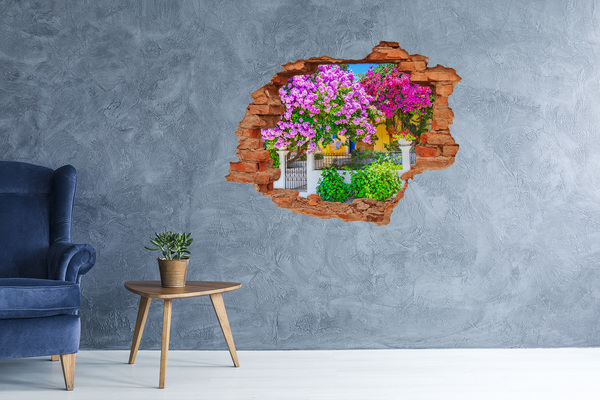3D wall hole wallpaper A flower paradise behind the walls
