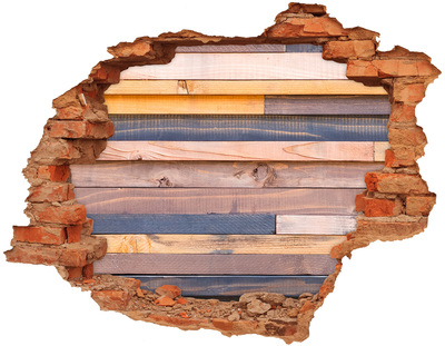 Hole wall sticker Wooden wall through a hole