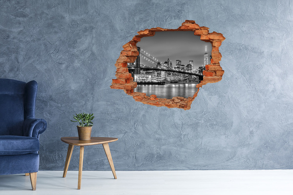 Hole in the wall sticker New York skyline in monochrome