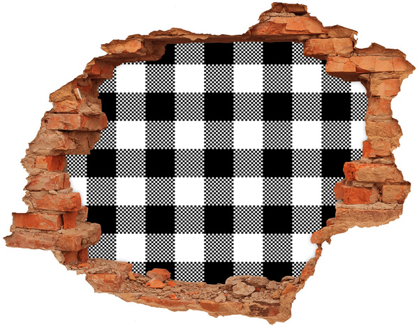 Hole wall sticker Black and white checkered pattern on the wall