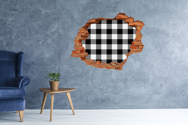 Hole wall sticker Black and white checkered pattern on the wall