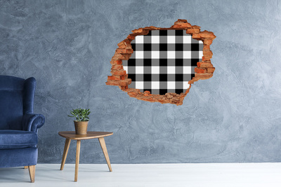 Hole wall sticker Black and white checkered pattern on the wall