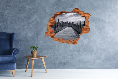 Hole wall sticker View of the city from the pier