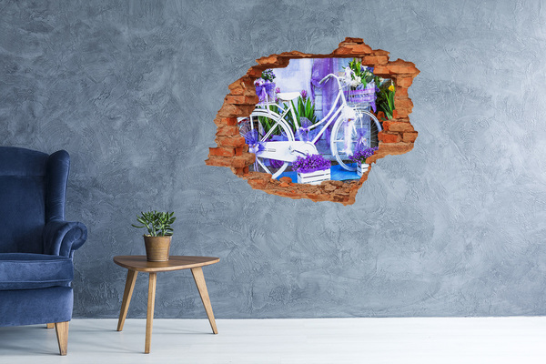 3D wall hole A bicycle in a garden full of flowers