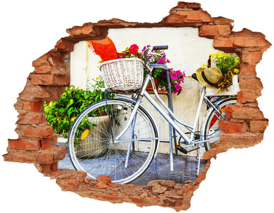 Hole wall sticker A bicycle in a floral setting