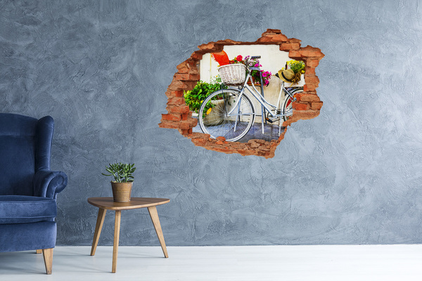Hole wall sticker A bicycle in a floral setting