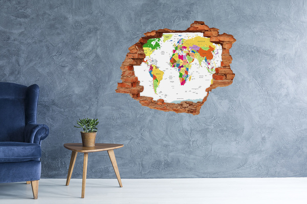 3D wall hole World Map through the Hole in the Wall