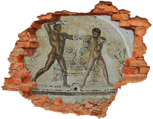 Hole wall sticker Ancient gladiator combat