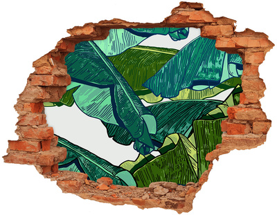 3D wall hole Tropical garden with banana leaves
