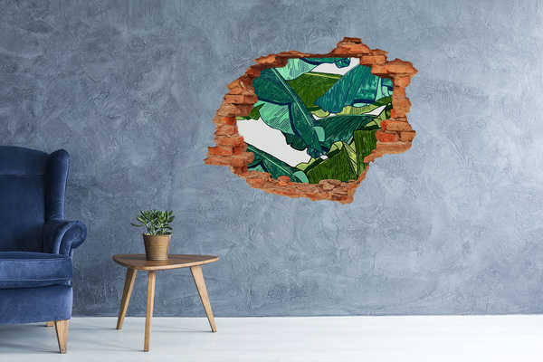 3D wall hole Tropical garden with banana leaves