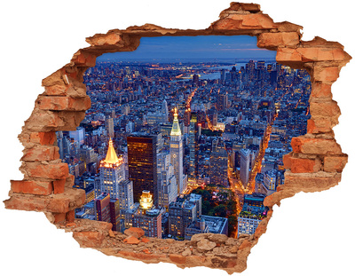 Hole wall sticker View of the metropolis at night