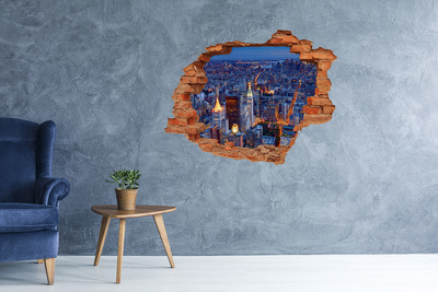Hole wall sticker View of the metropolis at night