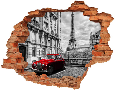 Hole in the wall sticker Red car in Paris