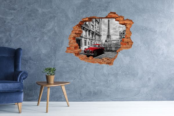 Hole in the wall sticker Red car in Paris