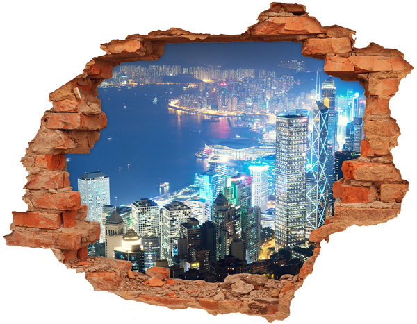 3D wall hole wallpaper View of the city at night