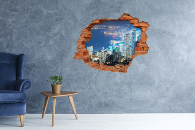 3D wall hole wallpaper View of the city at night