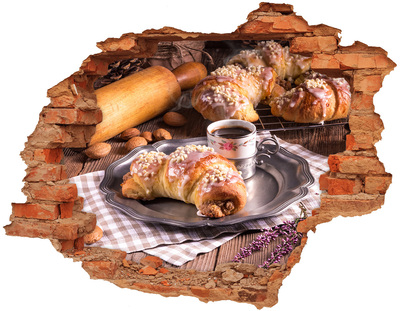 Hole in the wall decal Delicious croissants with coffee