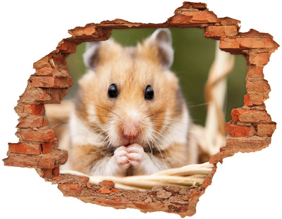 3D wall hole wallpaper Hamster in a transparent hole in the wall