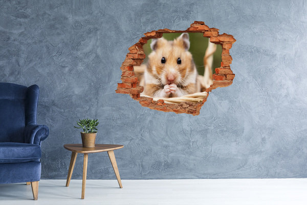 3D wall hole wallpaper Hamster in a transparent hole in the wall