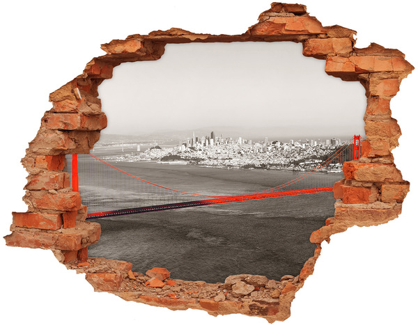 3D wall hole wallpaper View of San Francisco with the Golden Gate Bridge