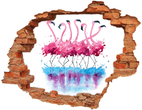 Hole in the wall sticker Flamingos in colored water