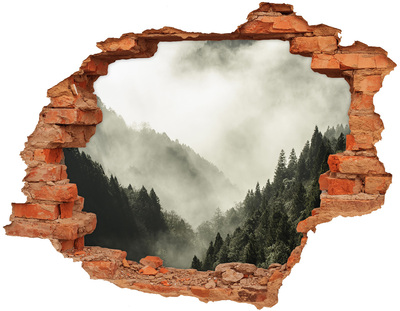 3D wall hole Mountain landscape in the clouds