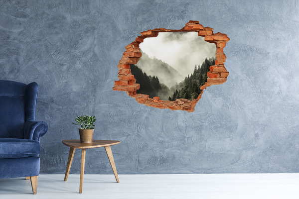 3D wall hole Mountain landscape in the clouds