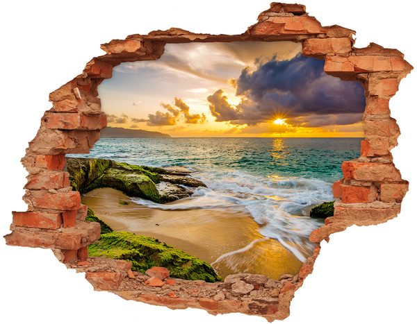3D wall hole Sunset over the sea