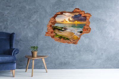 3D wall hole Sunset over the sea