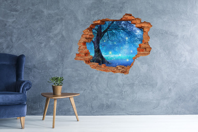 3D wall hole wallpaper Magical forest in the moonlight