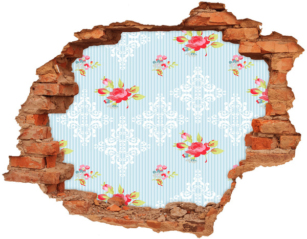 Hole wall sticker Floral pattern on a blue background