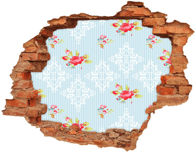 Hole wall sticker Floral pattern on a blue background