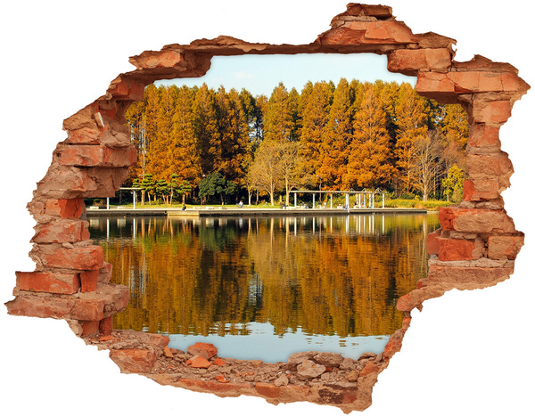 3D wall hole wallpaper Autumn scenery in the park