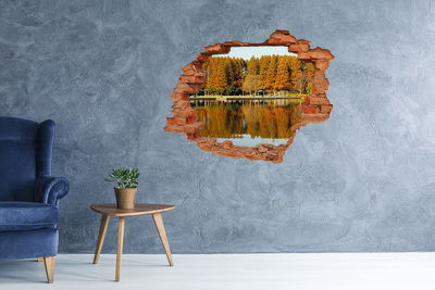 3D wall hole wallpaper Autumn scenery in the park