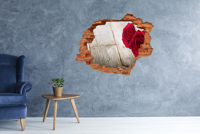 3D wall hole wallpaper Roses in concrete