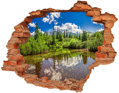 3D wall hole wallpaper A green paradise by the pond