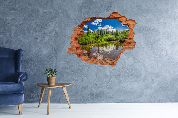 3D wall hole wallpaper A green paradise by the pond