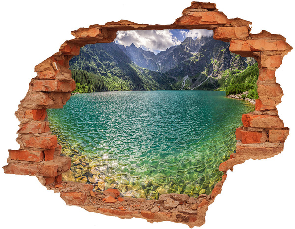 3D wall hole wallpaper Lake in the mountains