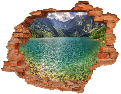 3D wall hole wallpaper Lake in the mountains