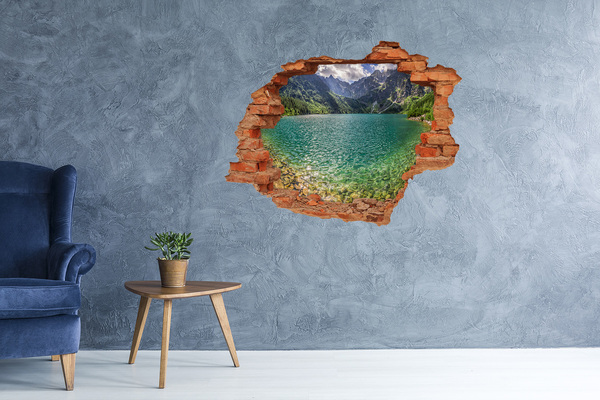 3D wall hole wallpaper Lake in the mountains