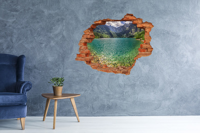 3D wall hole wallpaper Lake in the mountains