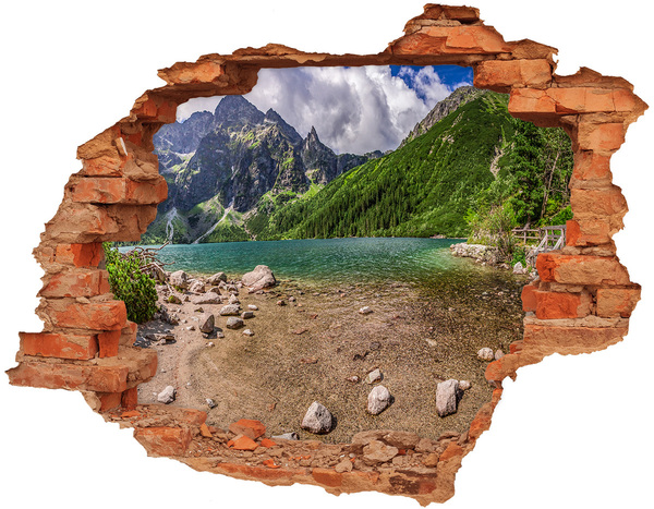 Hole in the wall decal Mountain lake in the valley
