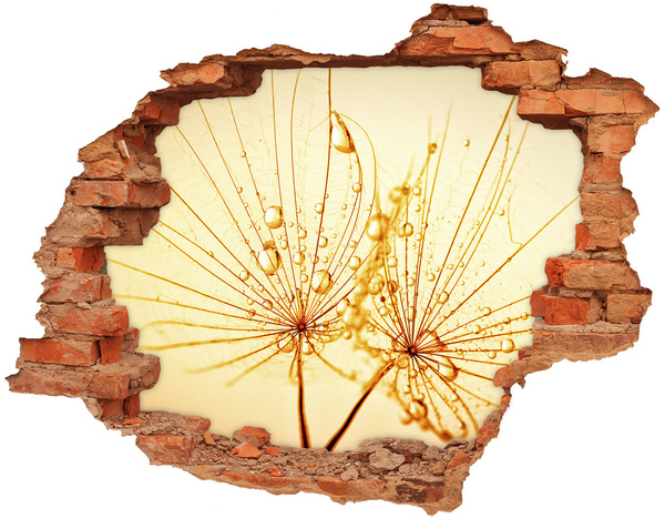 3D wall hole wallpaper Golden flowers in concrete